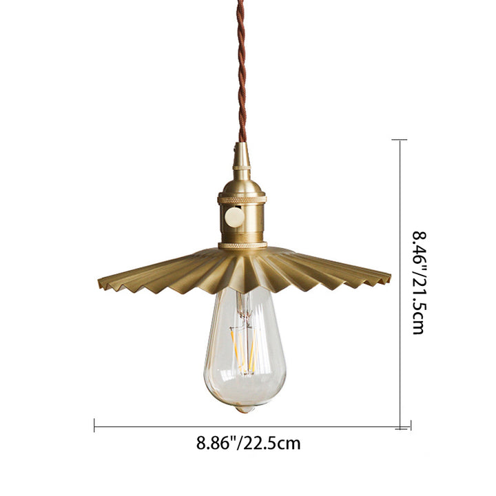 Traditional Vintage Brass Pleated Round 1-Light Pendant Light For Bedroom &amp; Living Room