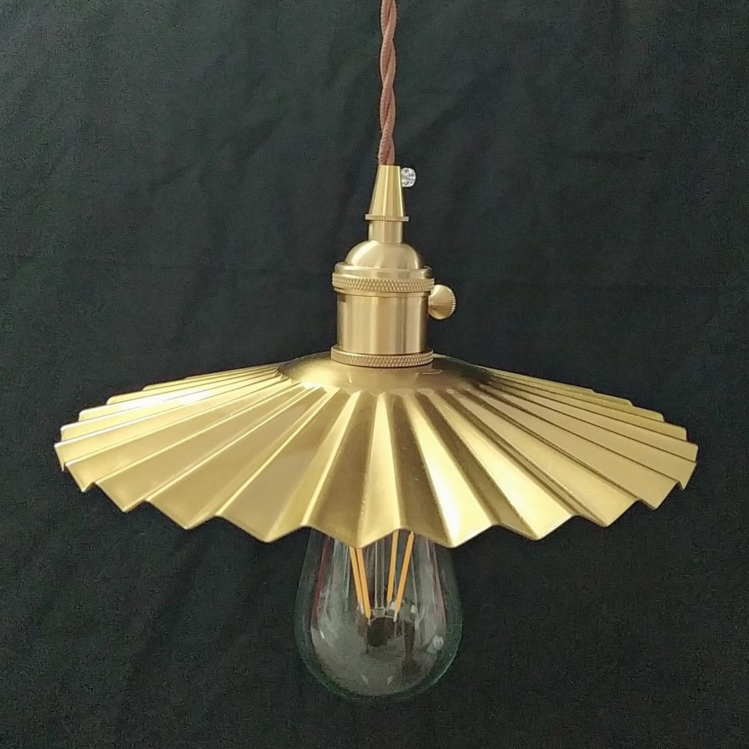 Traditional Vintage Brass Pleated Round 1-Light Pendant Light For Bedroom &amp; Living Room