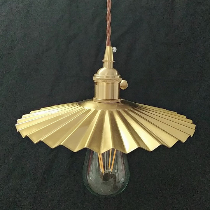 Traditional Vintage Brass Pleated Round 1-Light Pendant Light For Bedroom &amp; Living Room