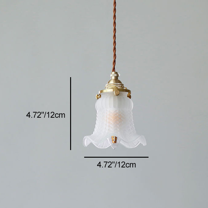 Modern Minimalist Brass & Glass Flower 1-Light Pendant Light For Bedroom & Living Room