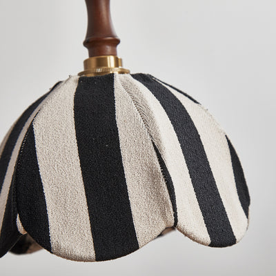 Modern Mid-Century Fabric & Wood Wavy Dome 1-Light Pendant Light For Bedroom & Living Room