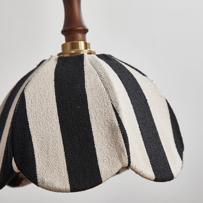 Modern Mid-Century Fabric & Wood Wavy Dome 1-Light Pendant Light For Bedroom & Living Room