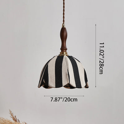 Modern Mid-Century Fabric & Wood Wavy Dome 1-Light Pendant Light For Bedroom & Living Room