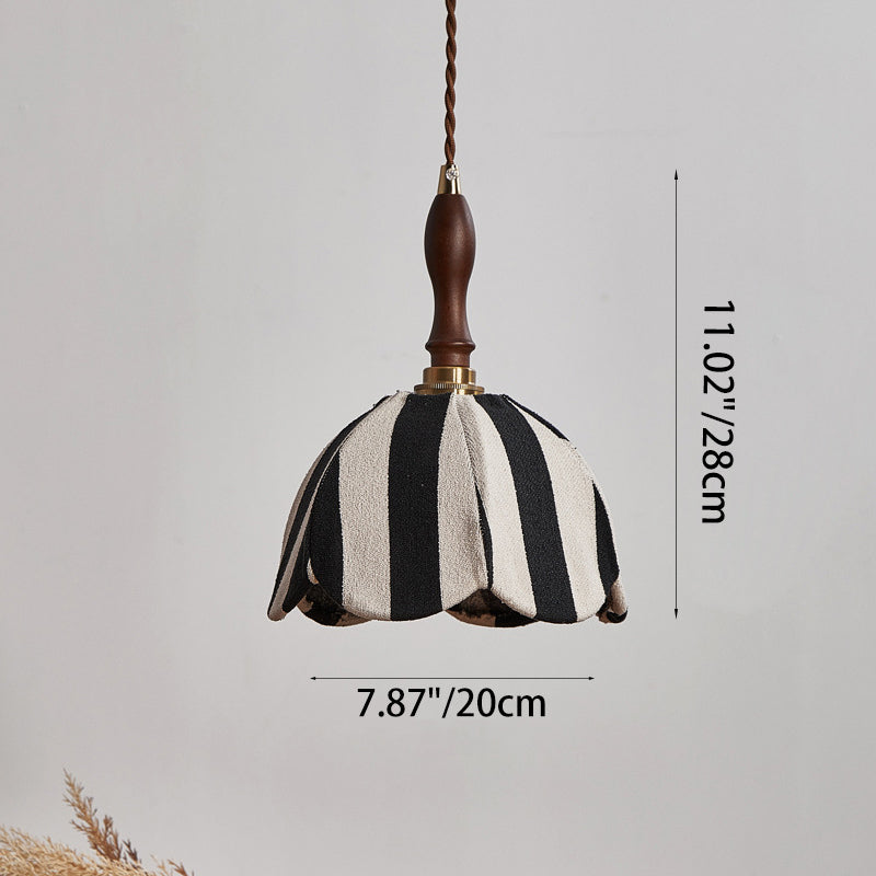 Modern Mid-Century Fabric & Wood Wavy Dome 1-Light Pendant Light For Bedroom & Living Room