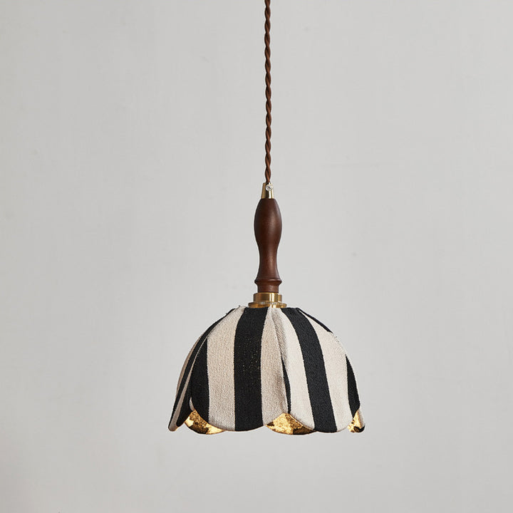 Modern Mid-Century Fabric &amp; Wood Wavy Dome 1-Light Pendant Light For Bedroom &amp; Living Room