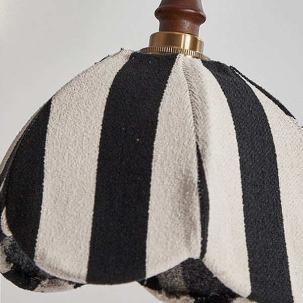 Modern Mid-Century Fabric & Wood Wavy Dome 1-Light Pendant Light For Bedroom & Living Room