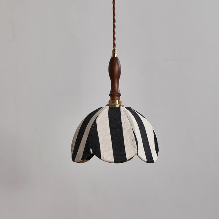 Modern Mid-Century Fabric &amp; Wood Wavy Dome 1-Light Pendant Light For Bedroom &amp; Living Room