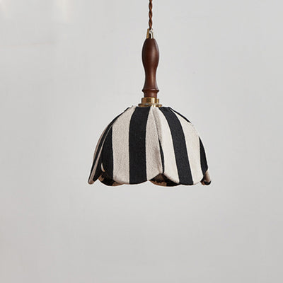Modern Mid-Century Fabric & Wood Wavy Dome 1-Light Pendant Light For Bedroom & Living Room
