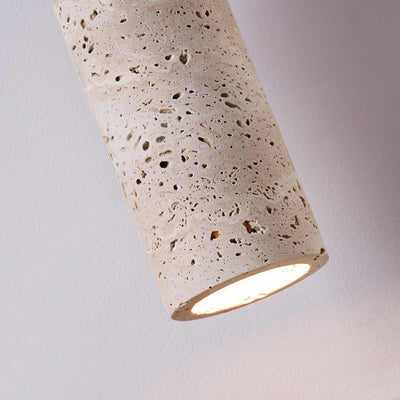 Modern Mid-Century Travertine & Solid Wood Cylindrical Funnel 1-Light Pendant Light For Bedroom And Living Room