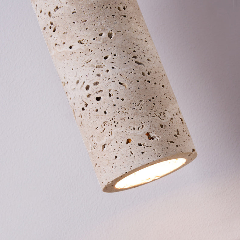 Modern Mid-Century Travertine & Solid Wood Cylindrical Funnel 1-Light Pendant Light For Bedroom And Living Room