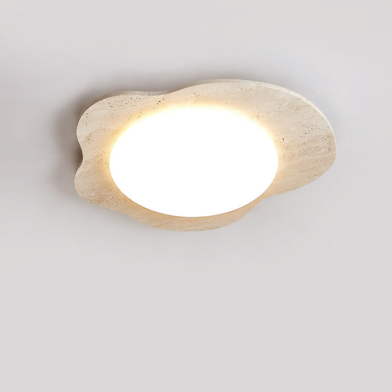 Contemporary Creative Travertine & Plastic Egg-Shaped LED Flush Mount Ceiling Light For Bedroom & Living Room
