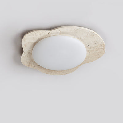 Contemporary Creative Travertine & Plastic Egg-Shaped LED Flush Mount Ceiling Light For Bedroom & Living Room