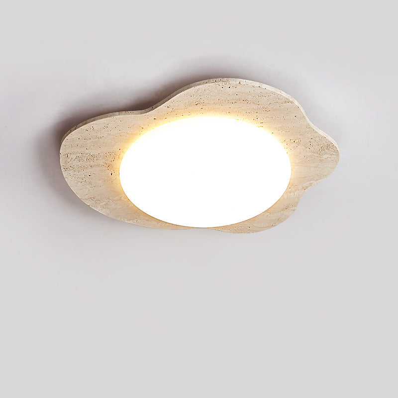 Contemporary Creative Travertine & Plastic Egg-Shaped LED Flush Mount Ceiling Light For Bedroom & Living Room