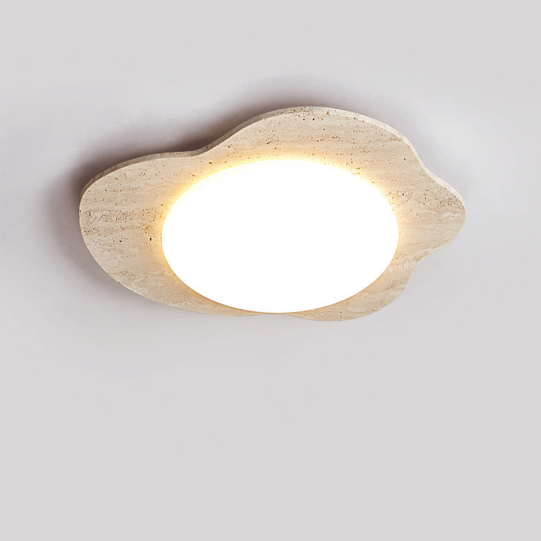 Contemporary Creative Travertine & Plastic Egg-Shaped LED Flush Mount Ceiling Light For Bedroom & Living Room