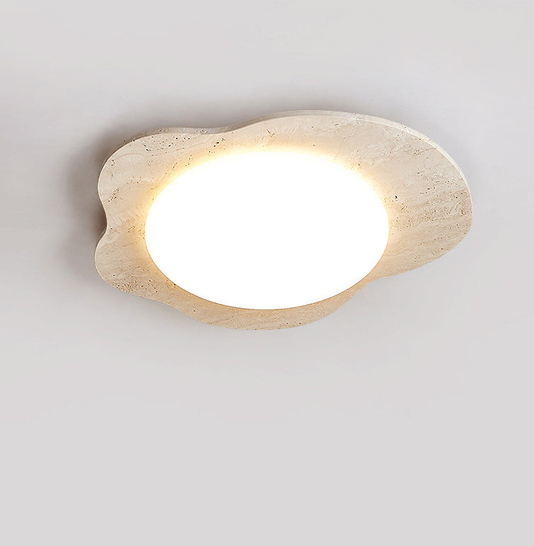 Contemporary Creative Travertine & Plastic Egg-Shaped LED Flush Mount Ceiling Light For Bedroom & Living Room
