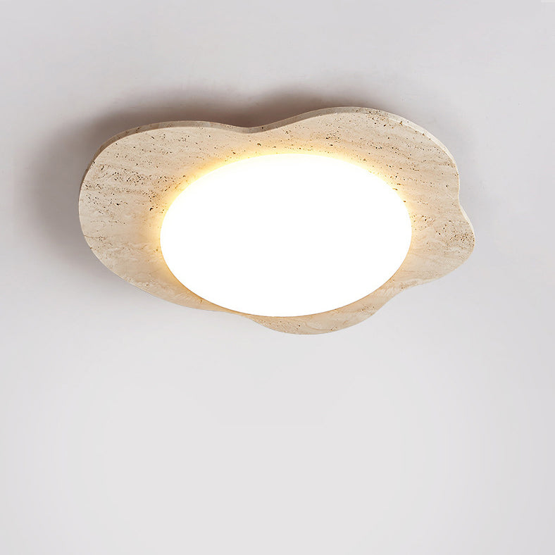 Contemporary Creative Travertine & Plastic Egg-Shaped LED Flush Mount Ceiling Light For Bedroom & Living Room