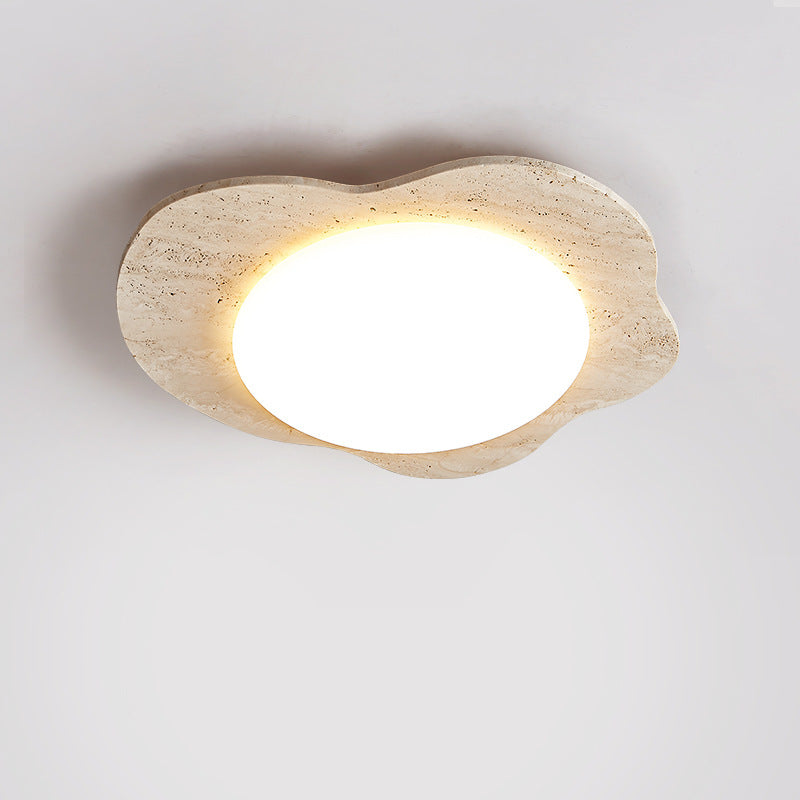 Contemporary Creative Travertine & Plastic Egg-Shaped LED Flush Mount Ceiling Light For Bedroom & Living Room