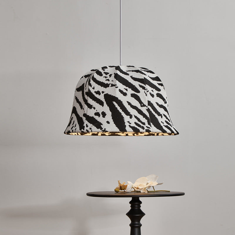 Modern Art Deco Fabric & Iron Zebra Dome 1-Light Pendant Light For Bedroom & Living Room