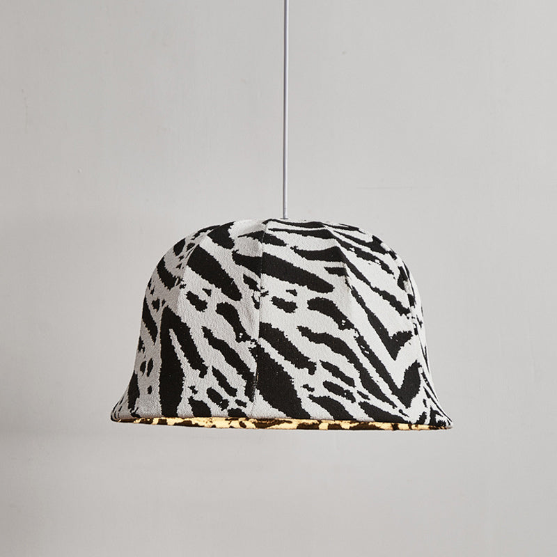 Modern Art Deco Fabric & Iron Zebra Dome 1-Light Pendant Light For Bedroom & Living Room