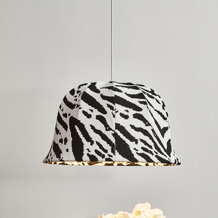 Modern Art Deco Fabric & Iron Zebra Dome 1-Light Pendant Light For Bedroom & Living Room