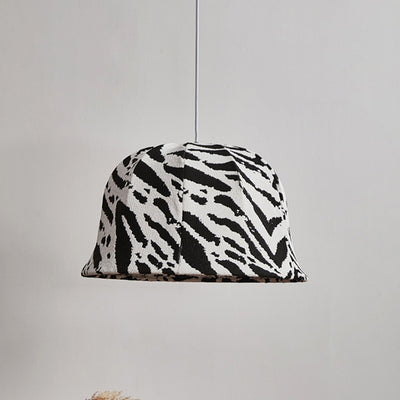 Modern Art Deco Fabric & Iron Zebra Dome 1-Light Pendant Light For Bedroom & Living Room