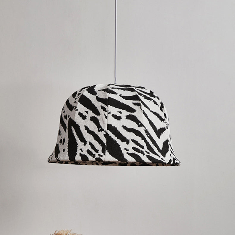 Modern Art Deco Fabric & Iron Zebra Dome 1-Light Pendant Light For Bedroom & Living Room