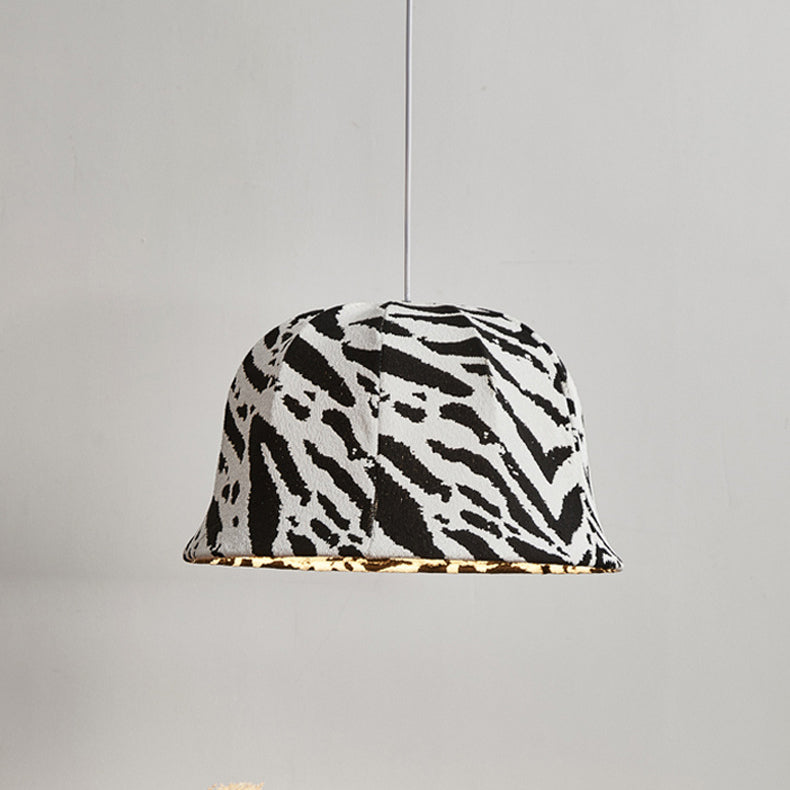 Modern Art Deco Fabric & Iron Zebra Dome 1-Light Pendant Light For Bedroom & Living Room