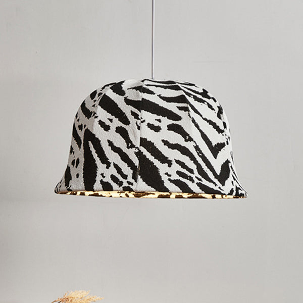 Modern Art Deco Fabric & Iron Zebra Dome 1-Light Pendant Light For Bedroom & Living Room