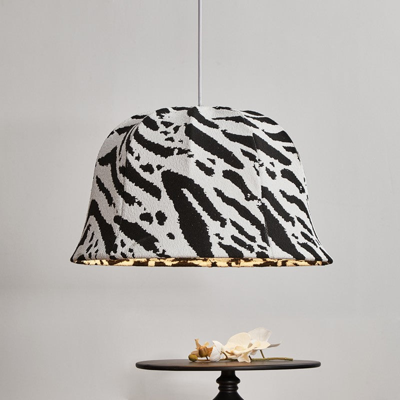 Modern Art Deco Fabric & Iron Zebra Dome 1-Light Pendant Light For Bedroom & Living Room