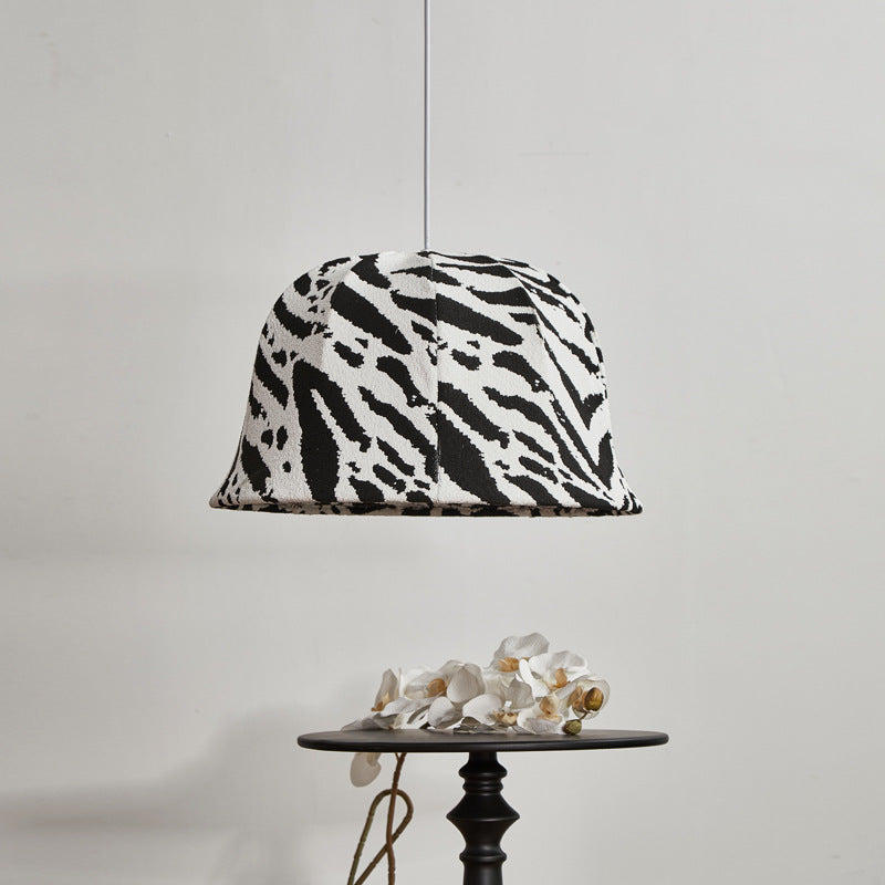 Modern Art Deco Fabric & Iron Zebra Dome 1-Light Pendant Light For Bedroom & Living Room