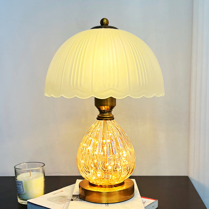 Lámpara de mesa de 1 luz con pantalla de cúpula de vidrio Art Deco moderna y base ovalada para sala de estar 