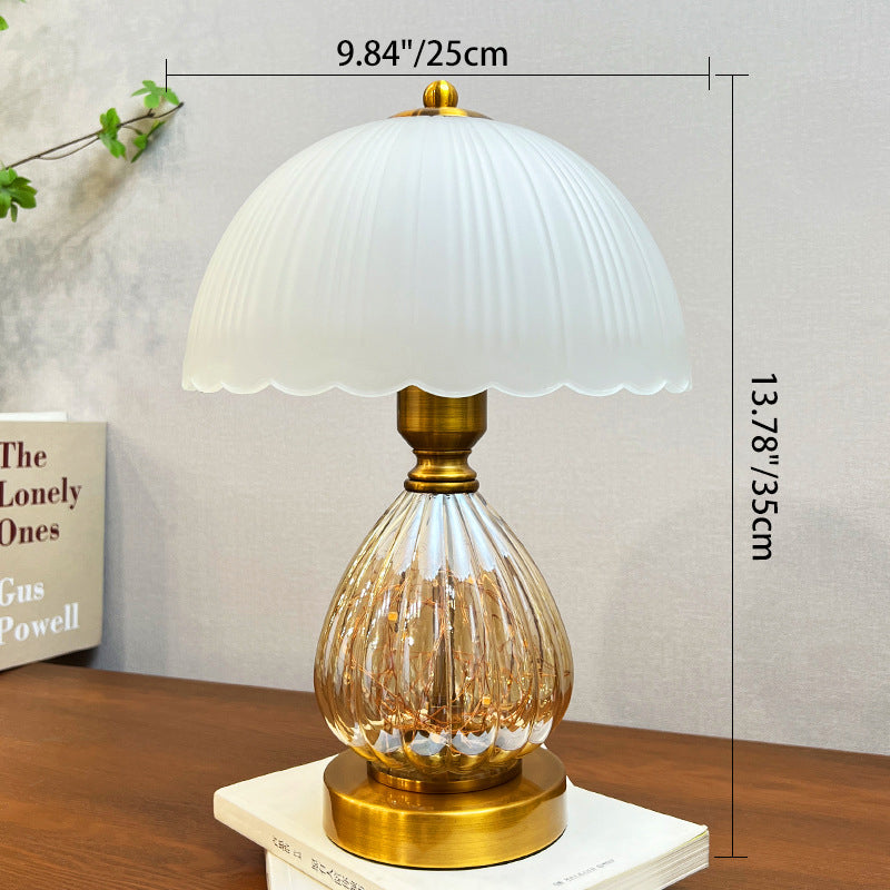 Lámpara de mesa de 1 luz con pantalla de cúpula de vidrio Art Deco moderna y base ovalada para sala de estar 