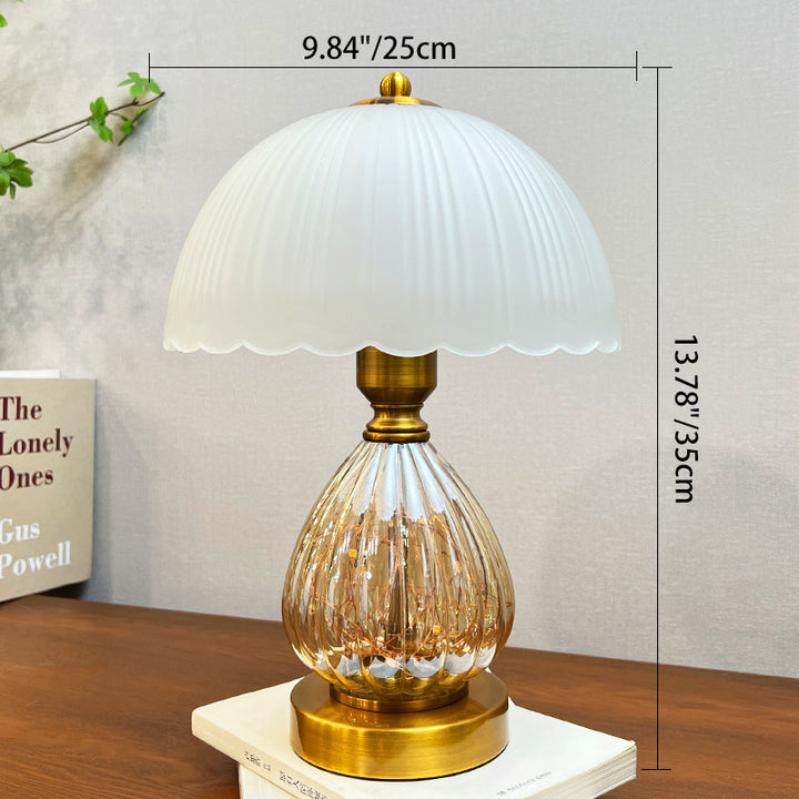 Lámpara de mesa de 1 luz con pantalla de cúpula de vidrio Art Deco moderna y base ovalada para sala de estar 