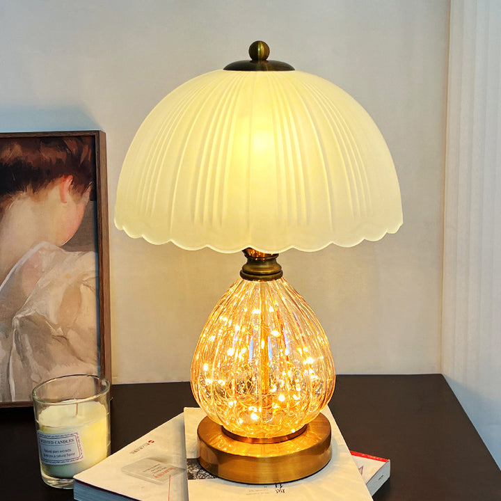 Lámpara de mesa de 1 luz con pantalla de cúpula de vidrio Art Deco moderna y base ovalada para sala de estar 