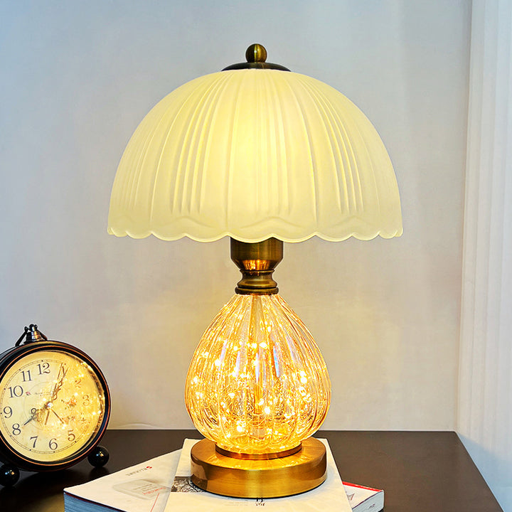 Lámpara de mesa de 1 luz con pantalla de cúpula de vidrio Art Deco moderna y base ovalada para sala de estar 