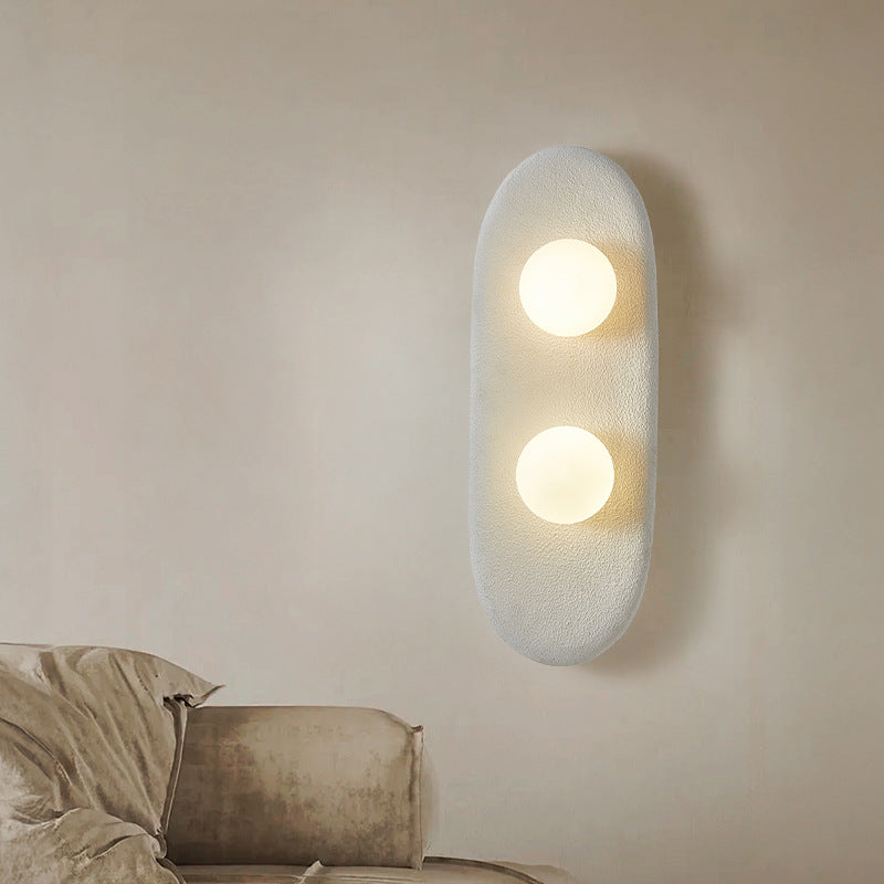 Traditional Japanese Polystyrene Oval Globe Shade 2-Light Wall Sconce Lamp For Bedroom & Living Room