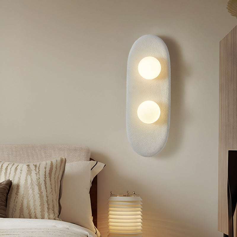 Traditional Japanese Polystyrene Oval Globe Shade 2-Light Wall Sconce Lamp For Bedroom & Living Room