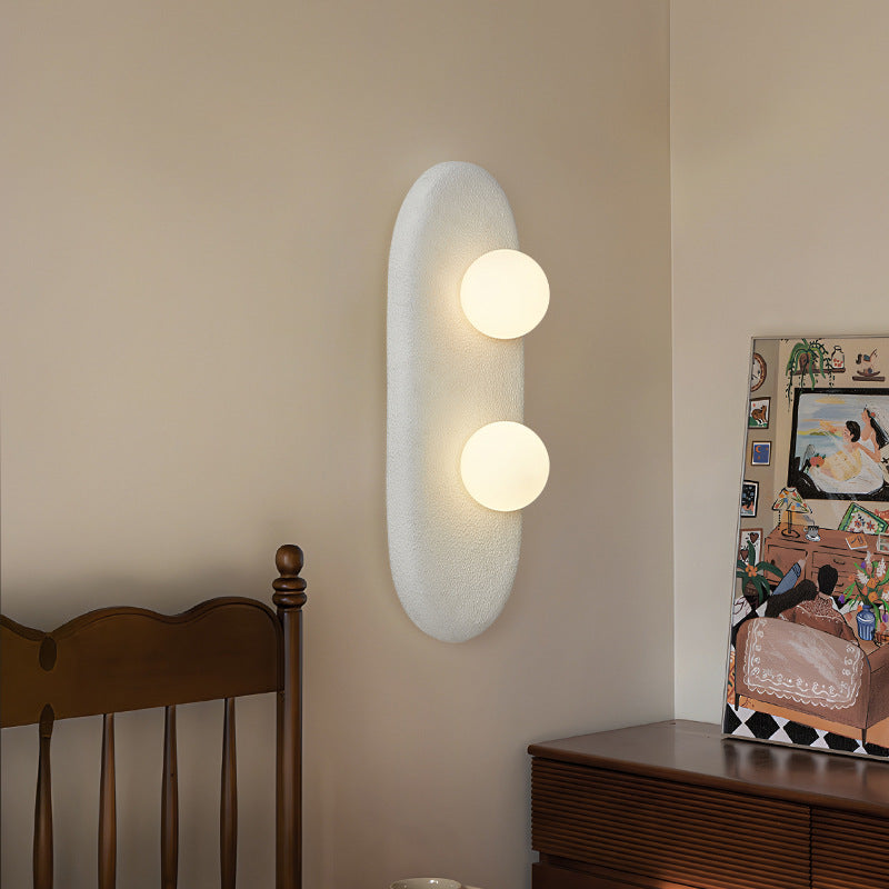 Traditional Japanese Polystyrene Oval Globe Shade 2-Light Wall Sconce Lamp For Bedroom & Living Room