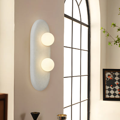 Traditional Japanese Polystyrene Oval Globe Shade 2-Light Wall Sconce Lamp For Bedroom & Living Room