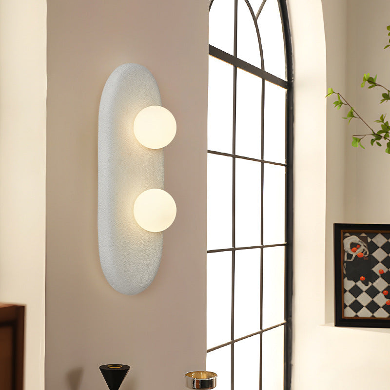 Traditional Japanese Polystyrene Oval Globe Shade 2-Light Wall Sconce Lamp For Bedroom & Living Room