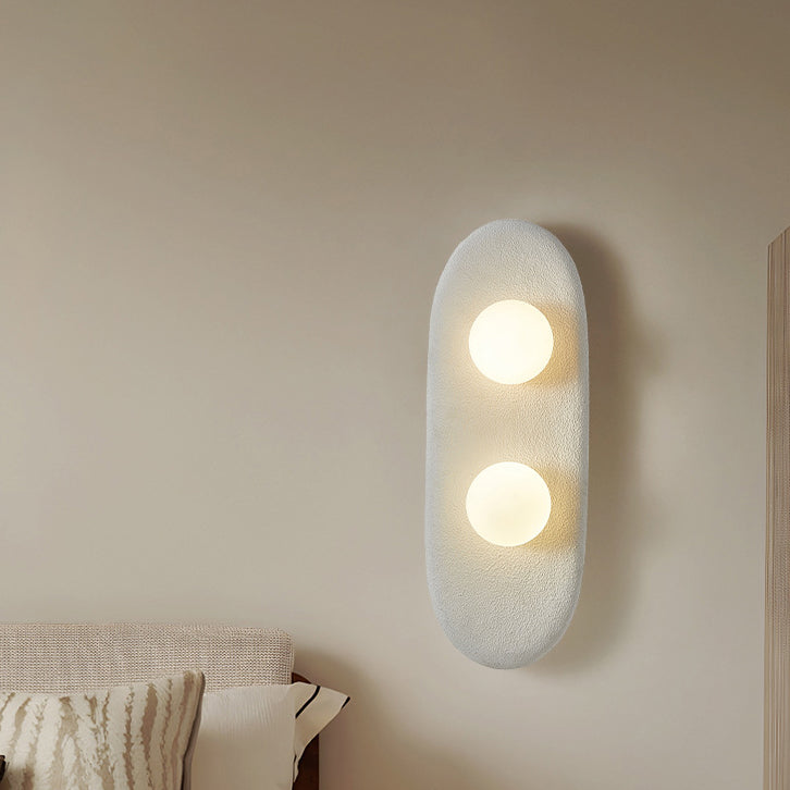 Traditional Japanese Polystyrene Oval Globe Shade 2-Light Wall Sconce Lamp For Bedroom & Living Room