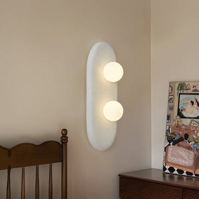 Traditional Japanese Polystyrene Oval Globe Shade 2-Light Wall Sconce Lamp For Bedroom & Living Room