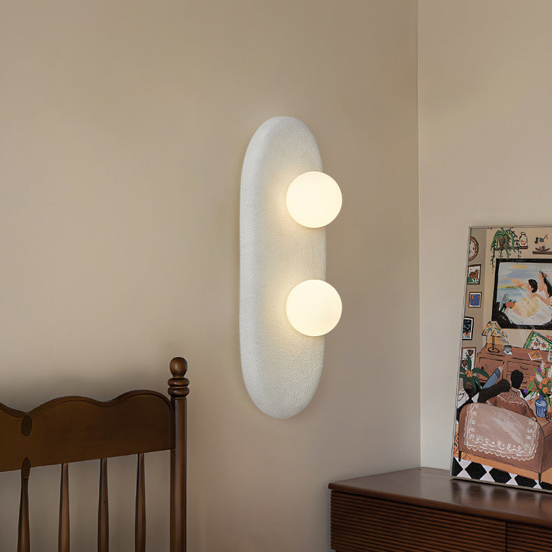 Traditional Japanese Polystyrene Oval Globe Shade 2-Light Wall Sconce Lamp For Bedroom & Living Room
