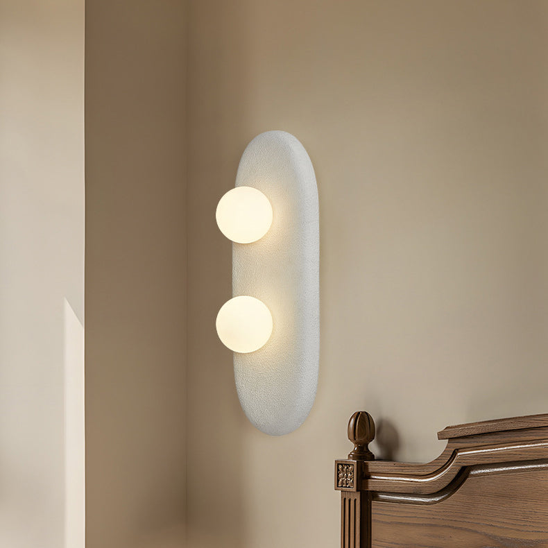 Traditional Japanese Polystyrene Oval Globe Shade 2-Light Wall Sconce Lamp For Bedroom & Living Room