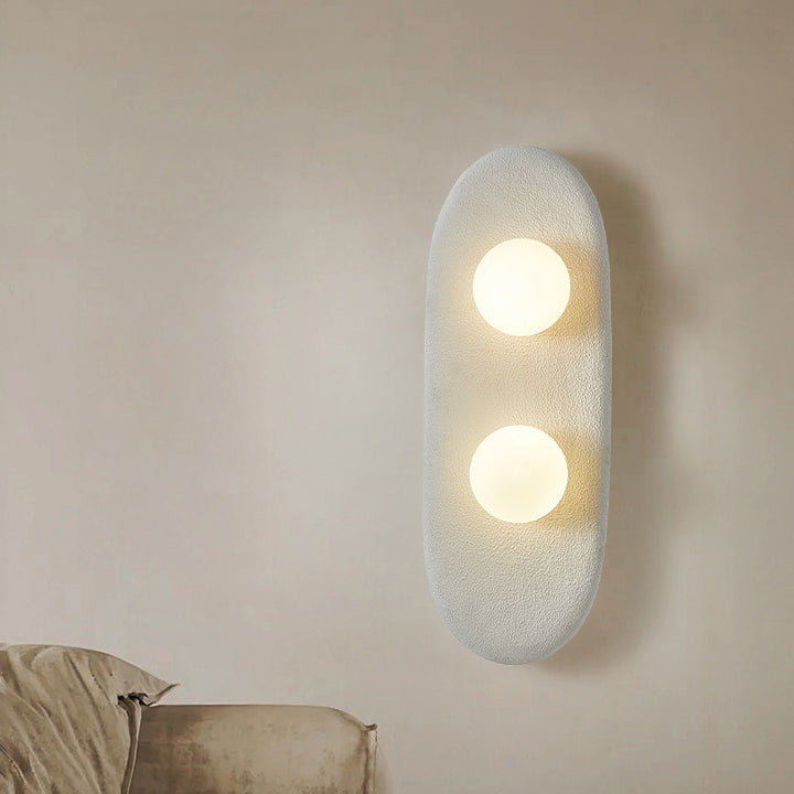 Traditional Japanese Polystyrene Oval Globe Shade 2-Light Wall Sconce Lamp For Bedroom & Living Room