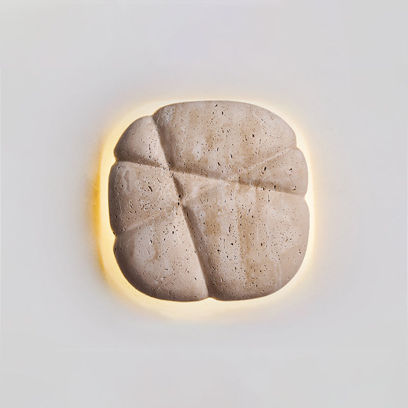 Traditional Japanese Beige Travertine Irregular Square LED Wall Sconce Lamp For Bedroom &amp; Living Room