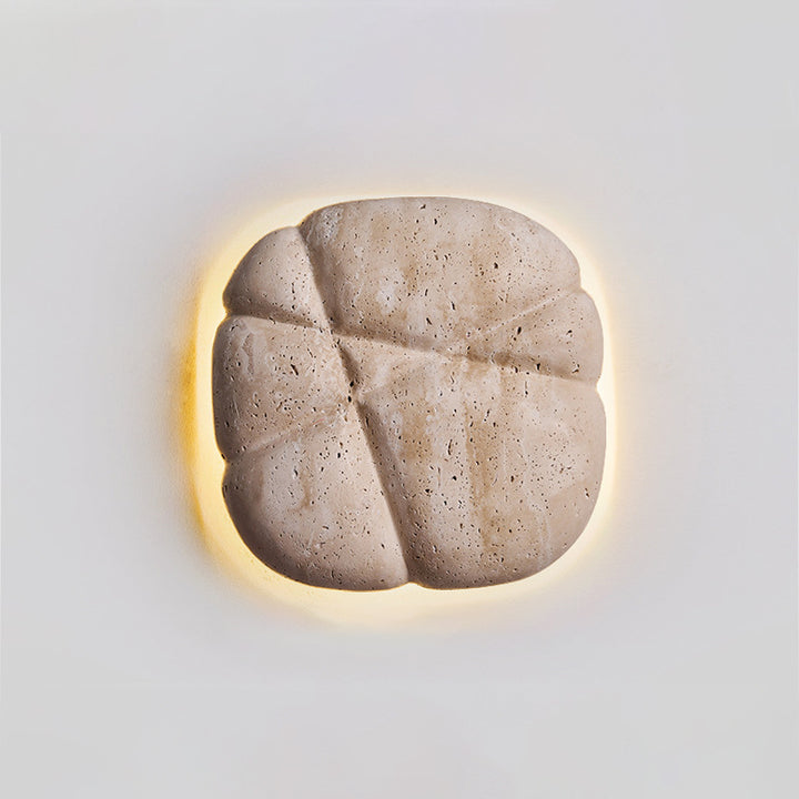 Traditional Japanese Beige Travertine Irregular Square LED Wall Sconce Lamp For Bedroom &amp; Living Room