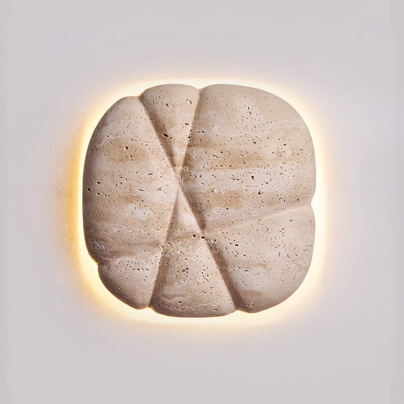 Traditional Japanese Beige Travertine Irregular Square LED Wall Sconce Lamp For Bedroom & Living Room