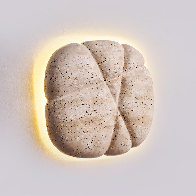 Traditional Japanese Beige Travertine Irregular Square LED Wall Sconce Lamp For Bedroom &amp; Living Room