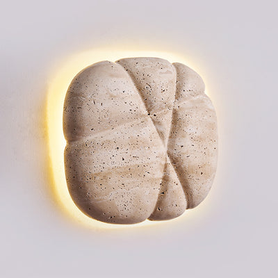 Traditional Japanese Beige Travertine Irregular Square LED Wall Sconce Lamp For Bedroom & Living Room